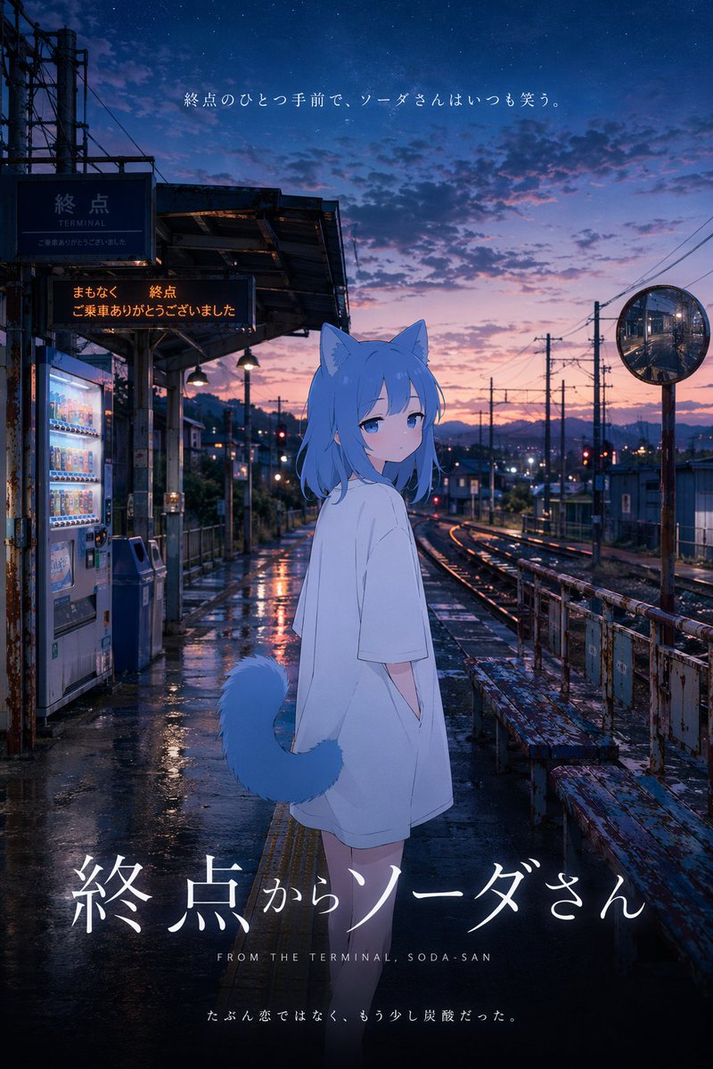 Anime Movie Poster at Twilight Station AI image template preview