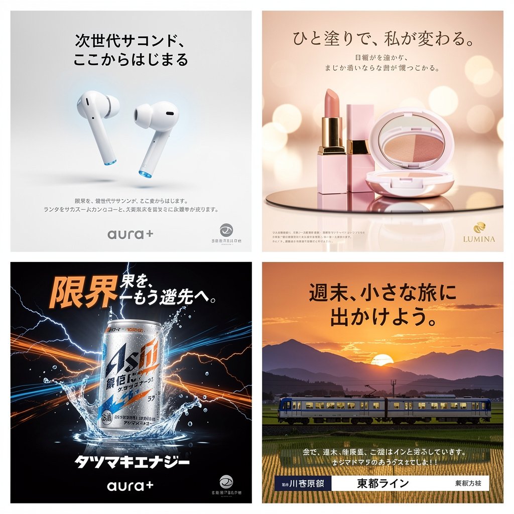 4-Panel Japanese Advertising Concept Grid AI image template preview