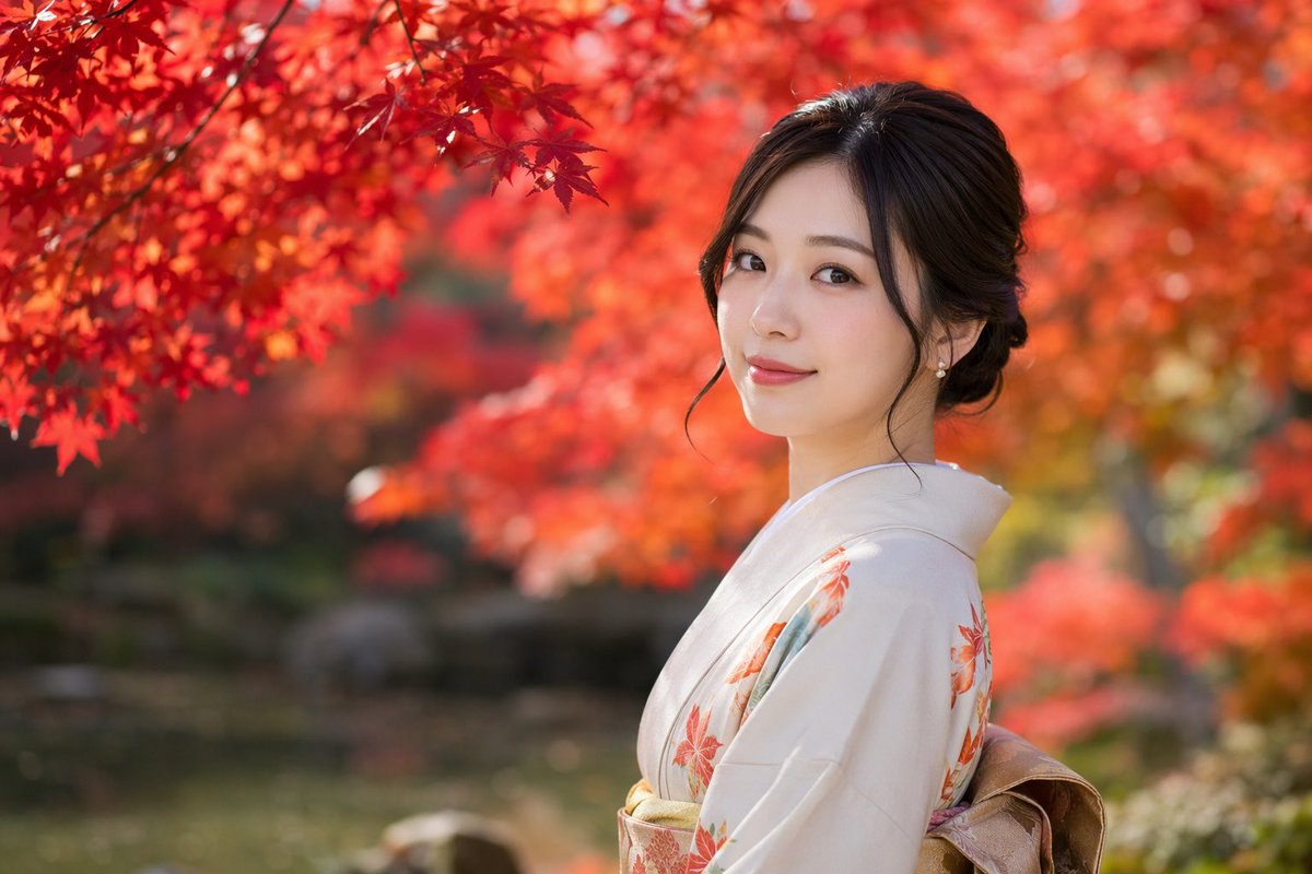 Photorealistic Autumn Kimono Portrait AI image template preview