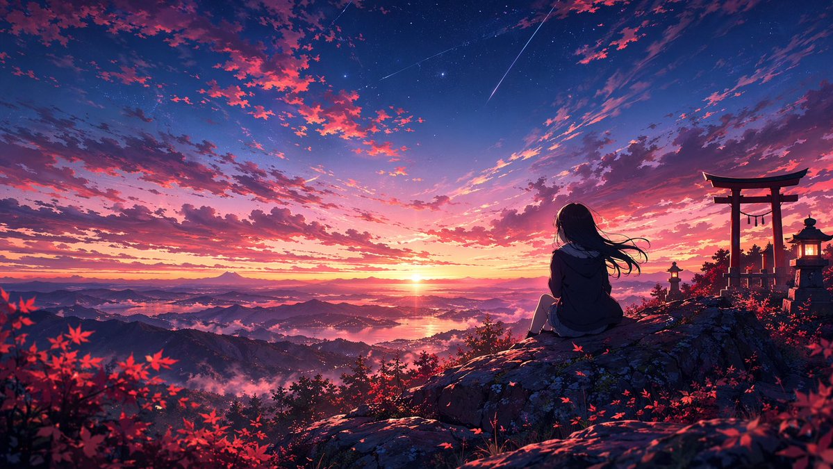 Anime Sunset Mountain Landscape AI image template preview