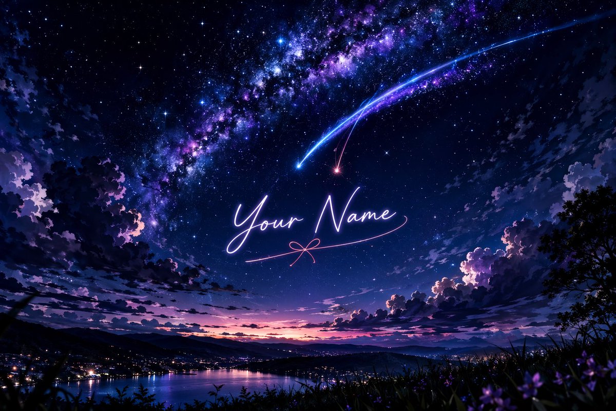 Anime Starry Night Sky with Custom Neon Text AI image template preview