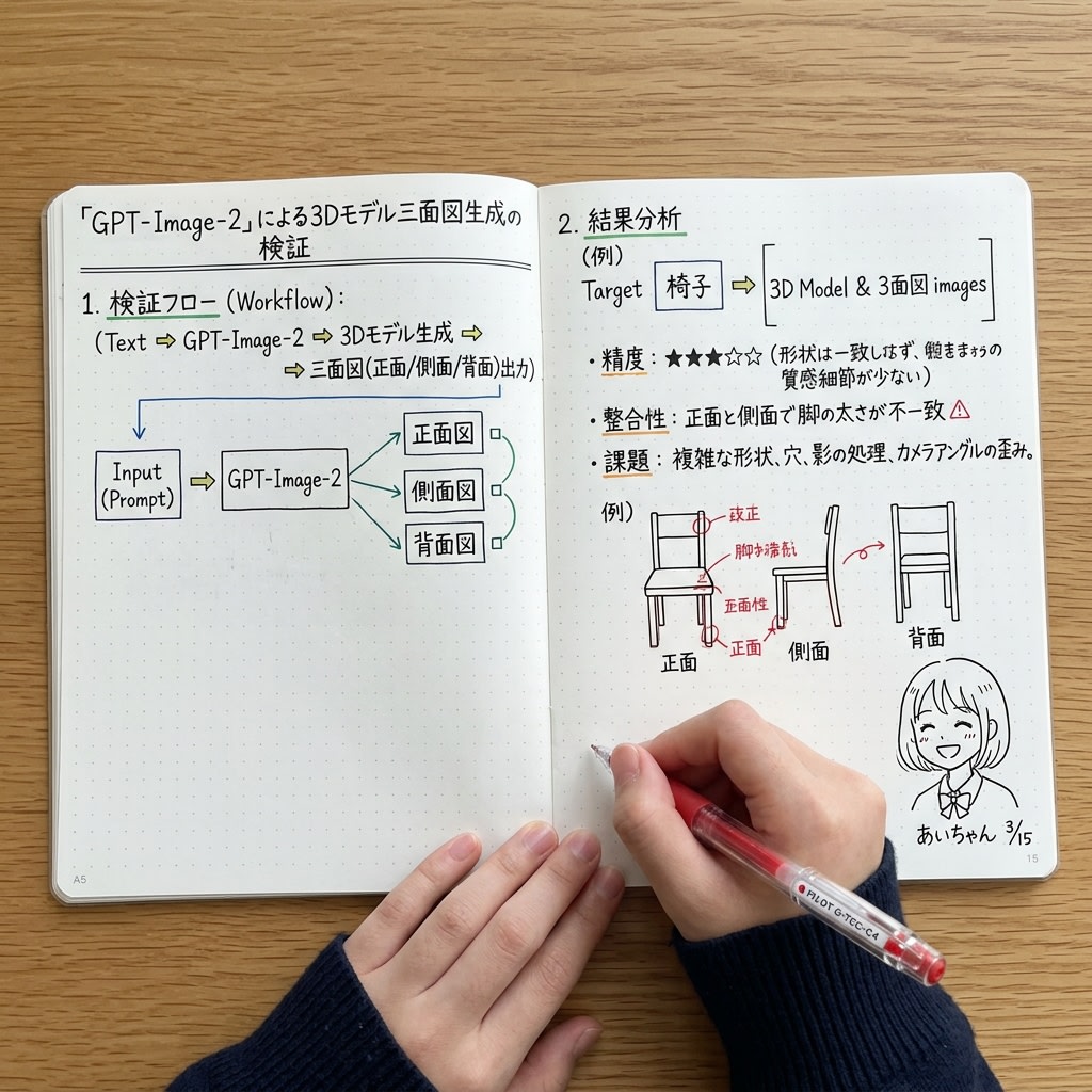 Notebook Spread with 3D Model Analysis Diagrams AI image template preview