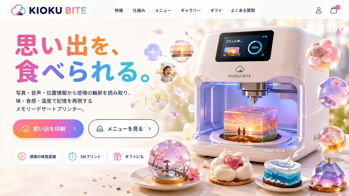 Futuristic 3D Food Printer Landing Page AI image template preview