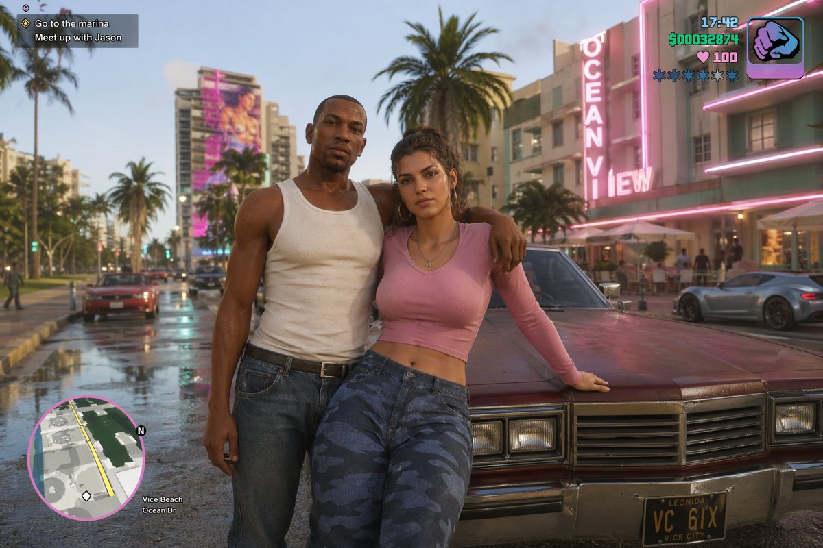 GTA 6 CJ and Lucia crossover AI image template preview