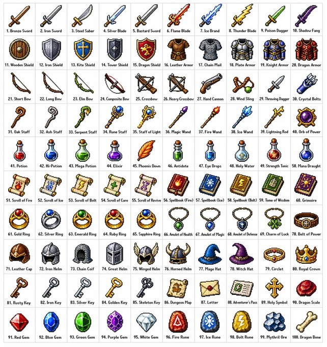 Retro RPG Item Grid Prompt AI image template preview