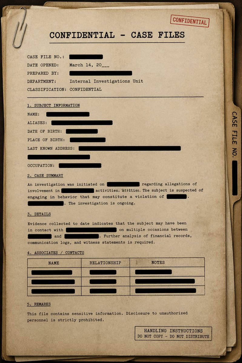 Vintage Confidential Case File AI image template preview