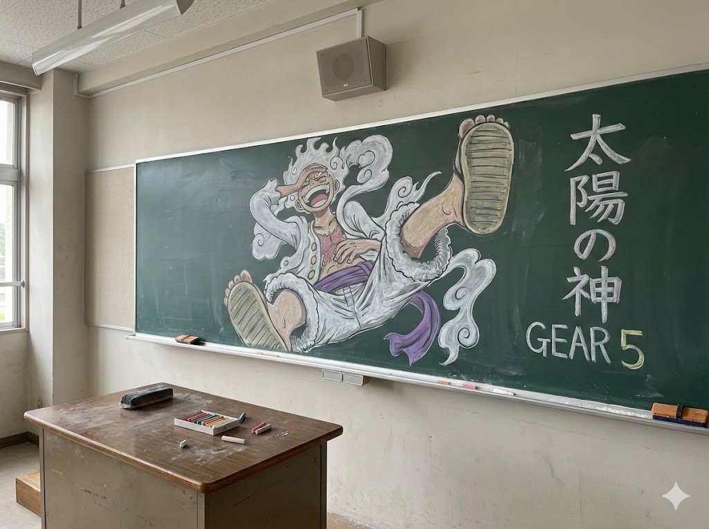 Japanese Classroom Gear 5 Chalk Art AI image template preview