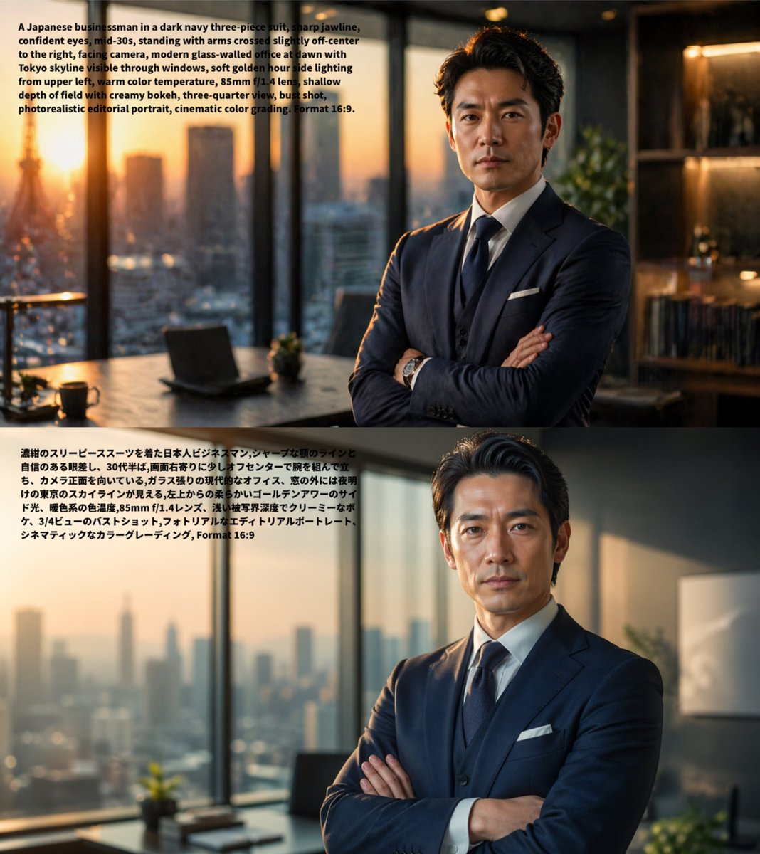 Bilingual Prompt Comparison Portrait AI image template preview