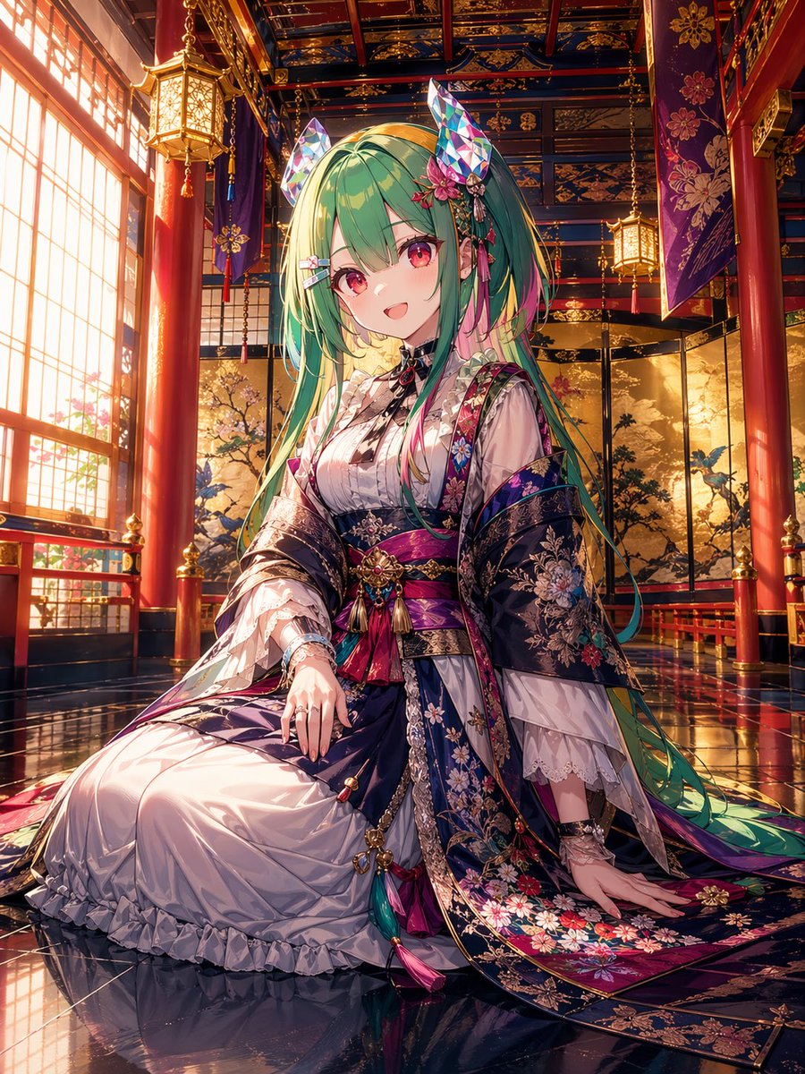 Anime Shrine Princess in Palace AI image template preview