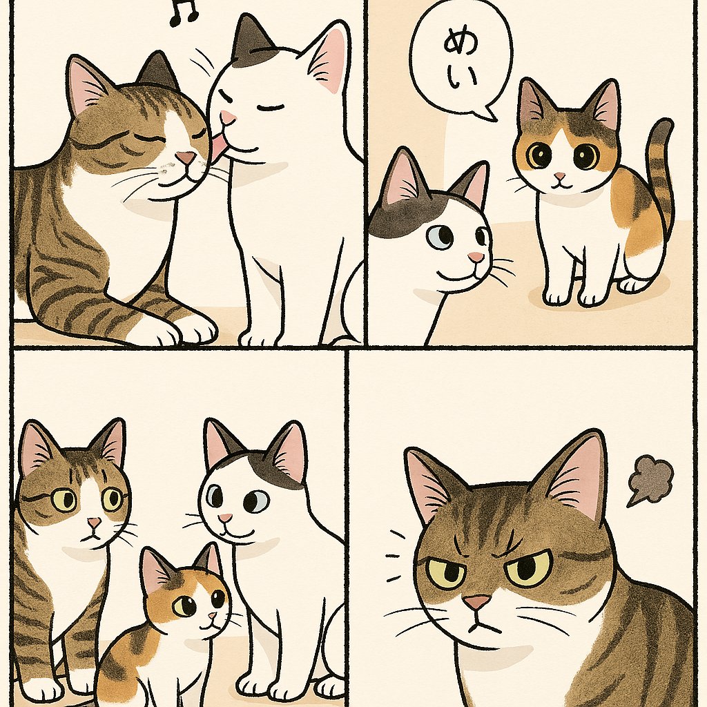 Cute Four-Panel Cat Jealousy Comic AI image template preview