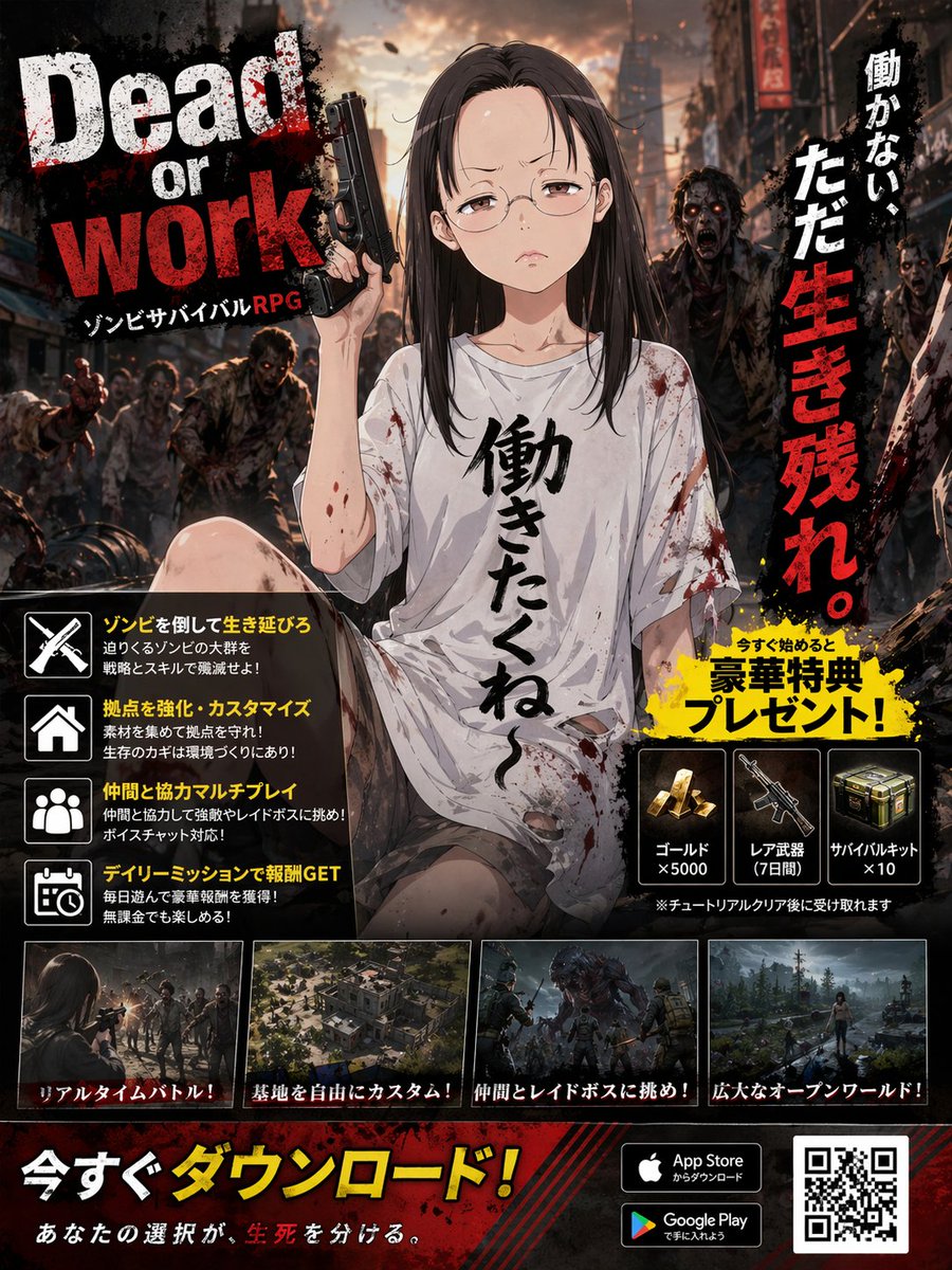 Zombie Survival RPG Anime Ad Poster AI image template preview
