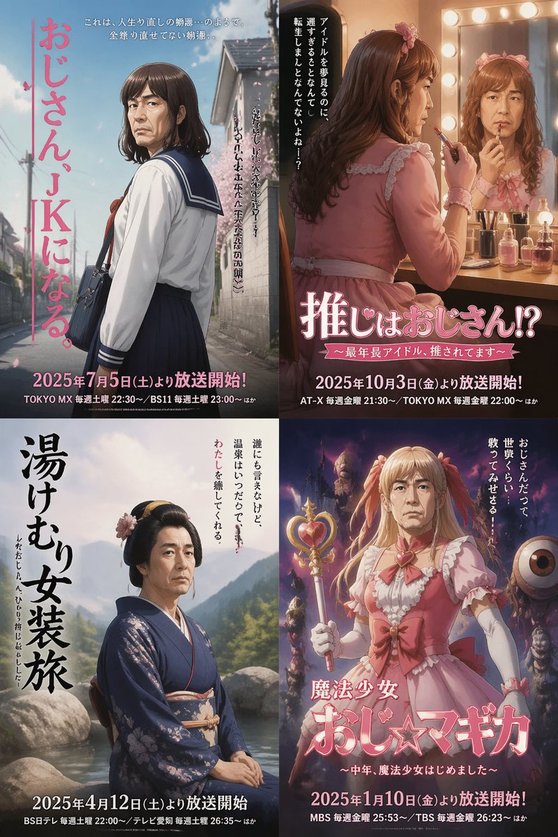 Four Japanese Ojisan Parody Posters AI image template preview