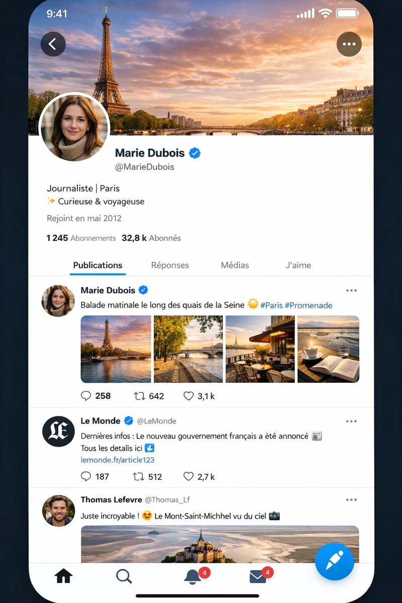 Realistic X-Style French Profile Screen AI image template preview
