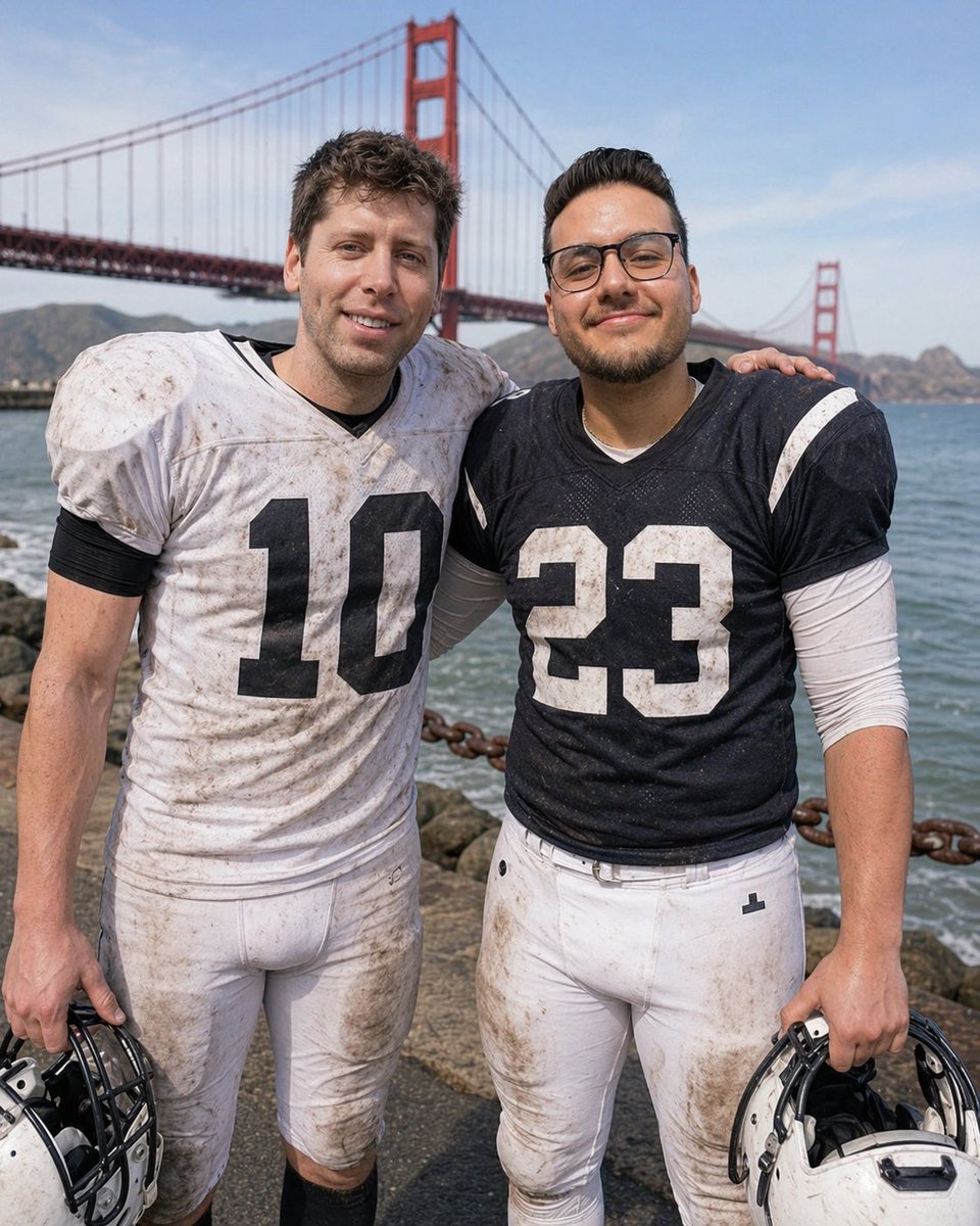 Football Teammates at Golden Gate Bridge AI image template preview