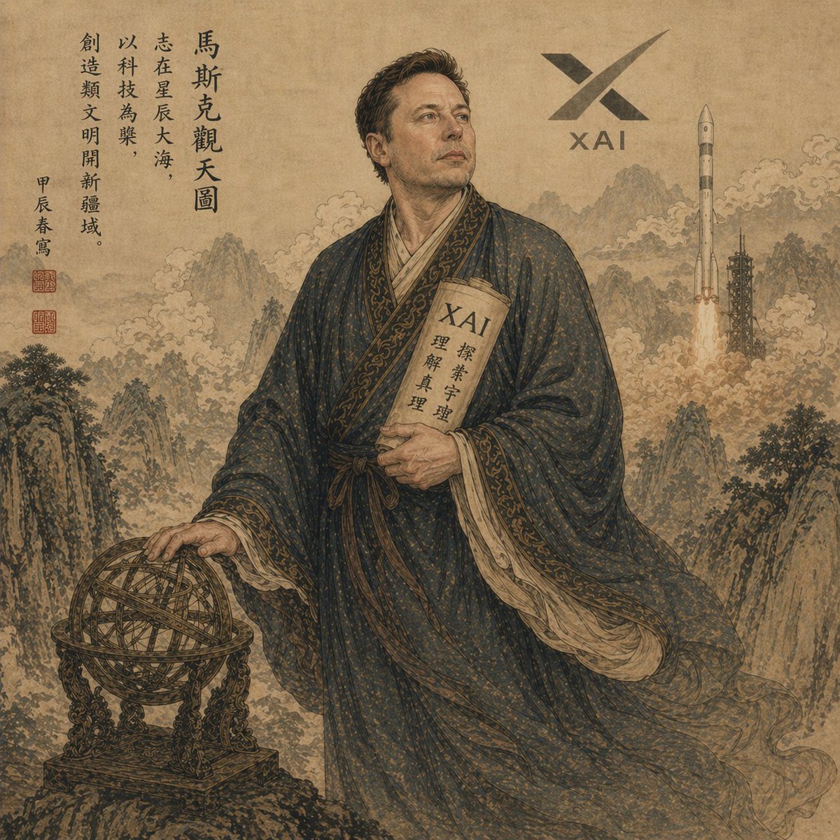 Classical Chinese Scholar with XAI Motif AI image template preview