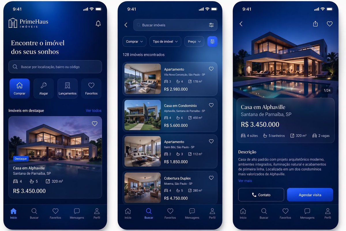 Luxury Real Estate App UI Mockup AI image template preview