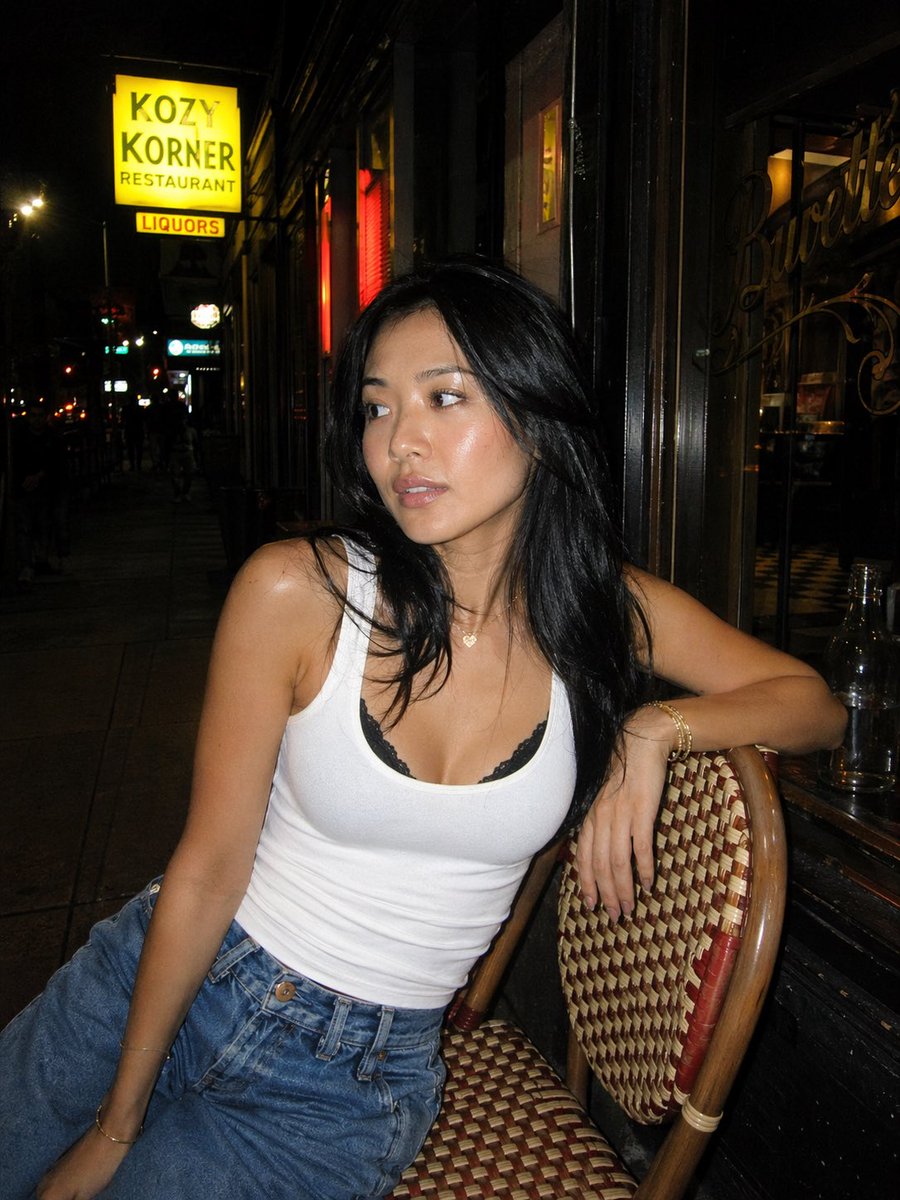 Night Flash Portrait Outside Restaurant AI image template preview