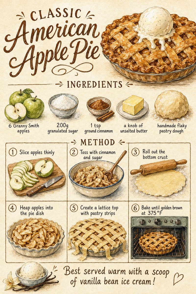 Vintage Apple Pie Recipe Poster AI image template preview