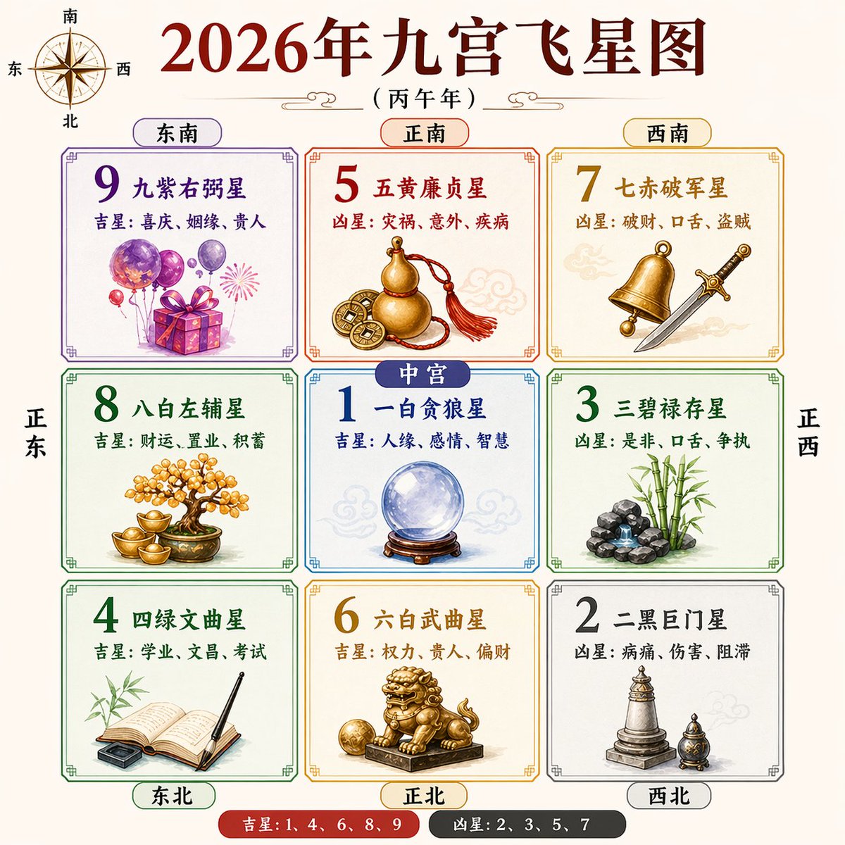 2026 Nine Palaces Flying Star Chart AI image template preview