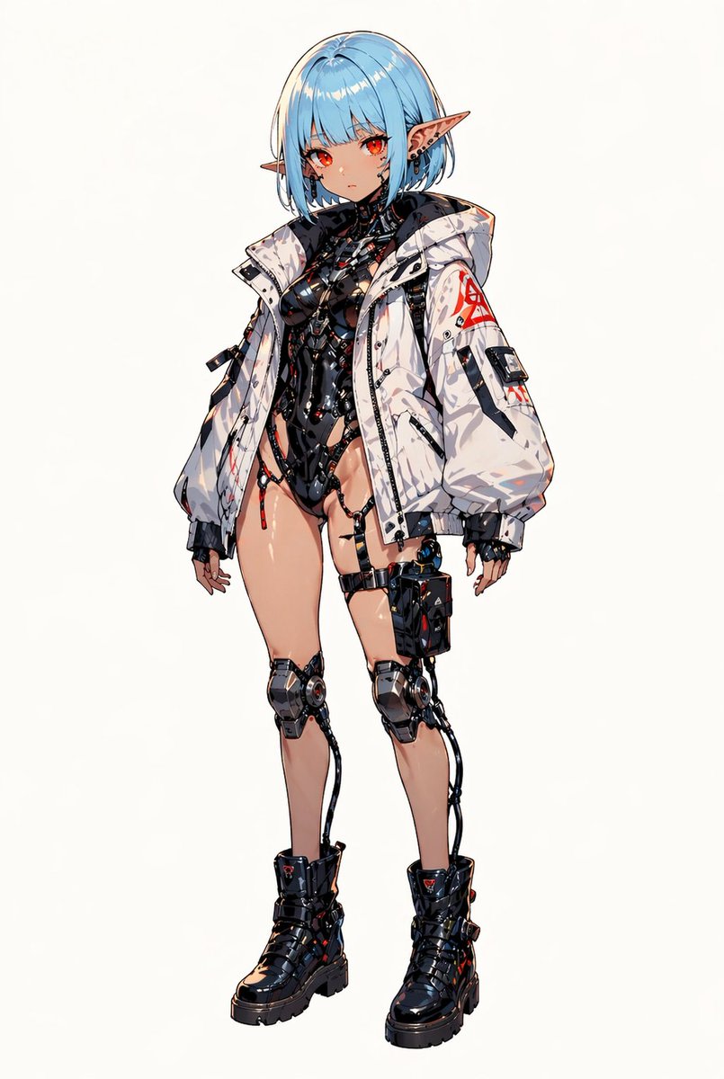 Cyberpunk Elf Girl Full-Body Portrait AI image template preview