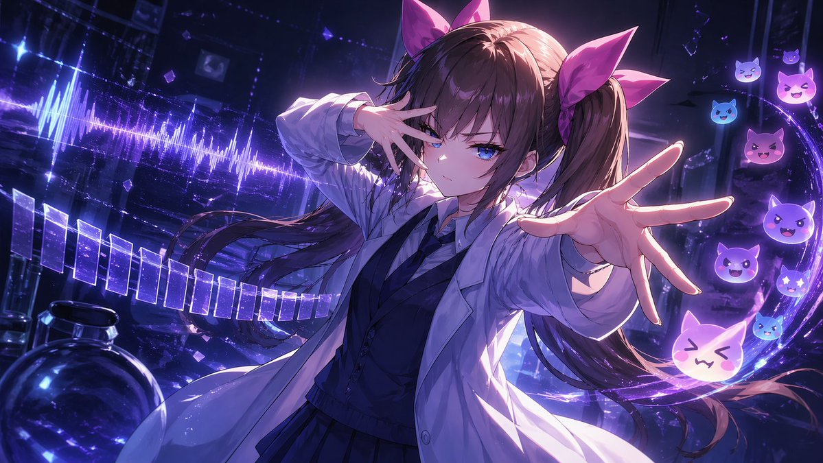 Chuunibyou Anime Girl in Neon Lab AI image template preview
