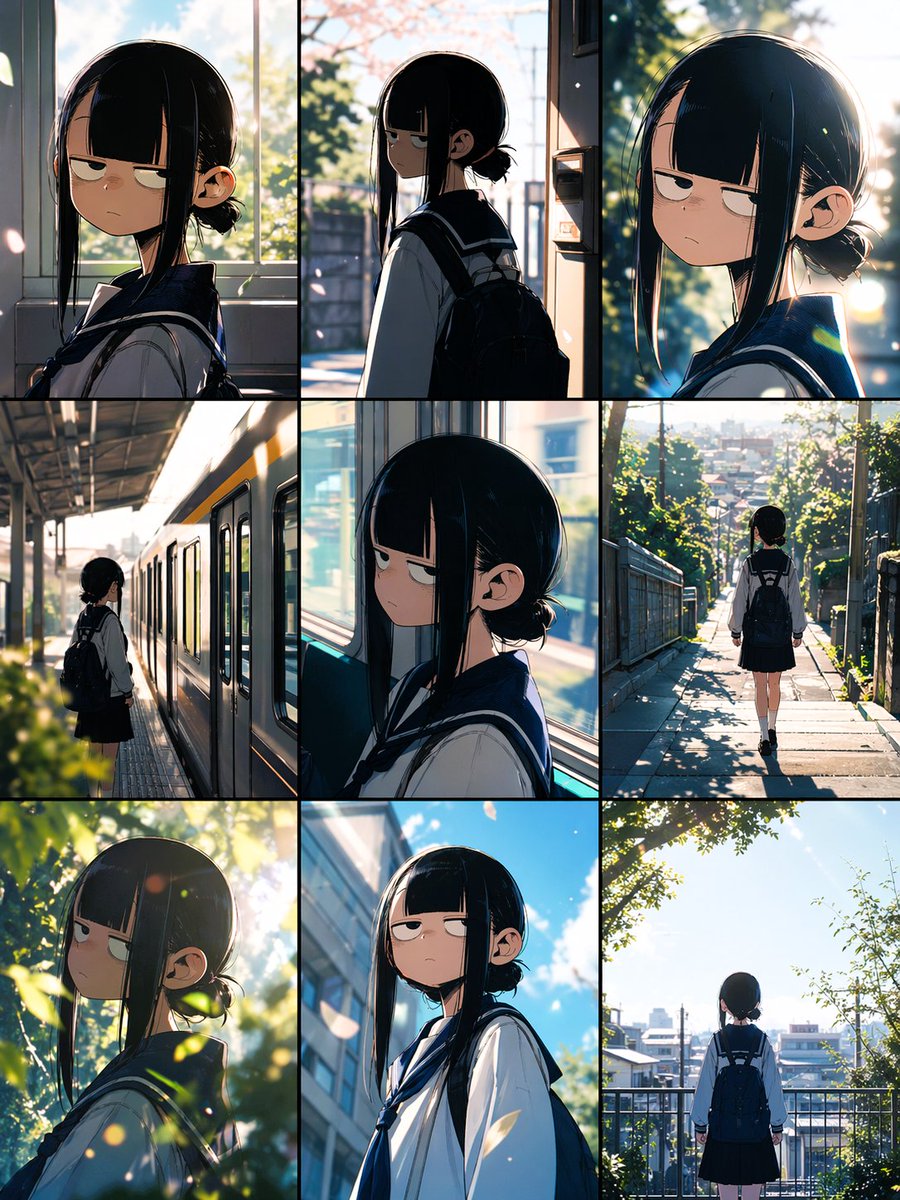 Anime School Commute Storyboard Grid AI image template preview