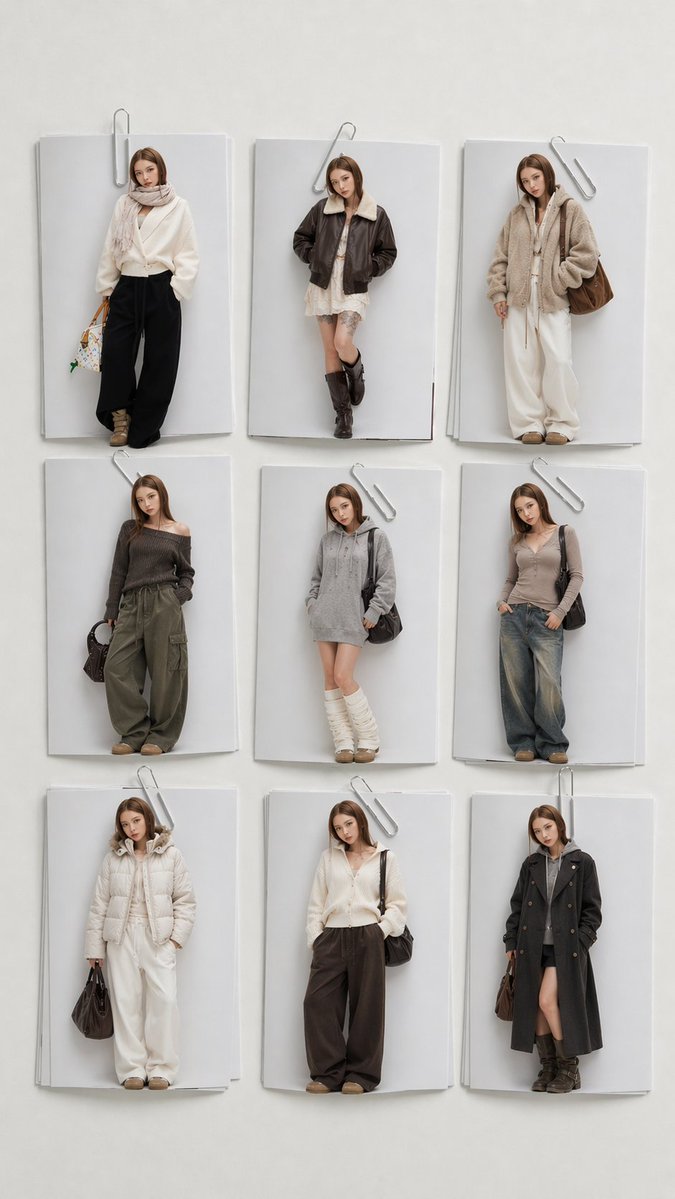 Minimalist 9-Look Fashion Collage AI image template preview