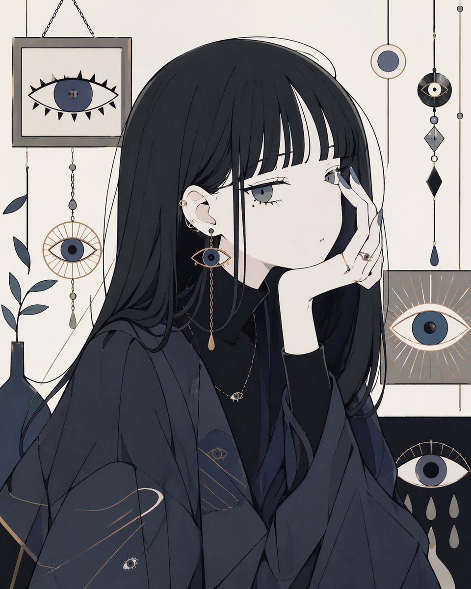 Occult Eye Motif Anime Portrait AI image template preview