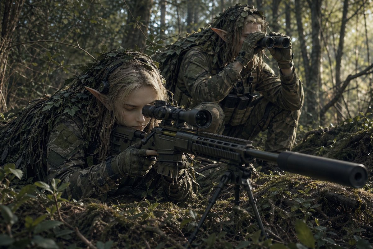 Elf Sniper Team in Forest Ambush AI image template preview