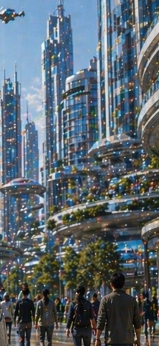 Futuristic City With Sparkling Artifacts AI image template preview