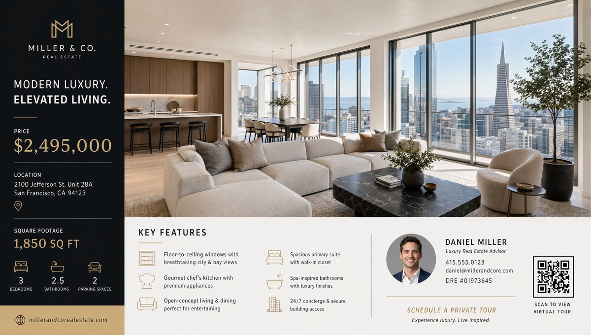 Luxury Real Estate Flyer Layout AI image template preview