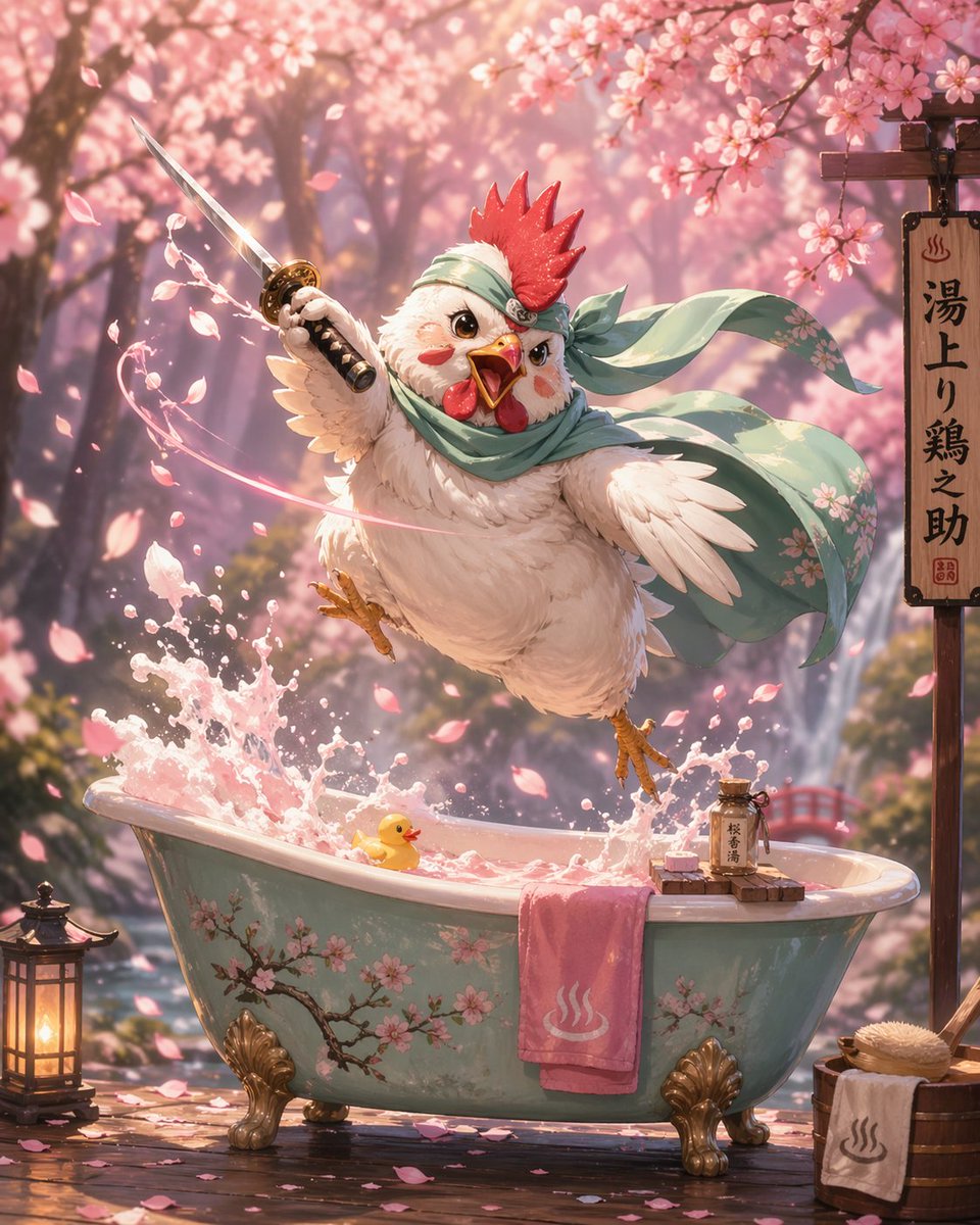 Samurai Chicken Bathtime Portrait AI image template preview