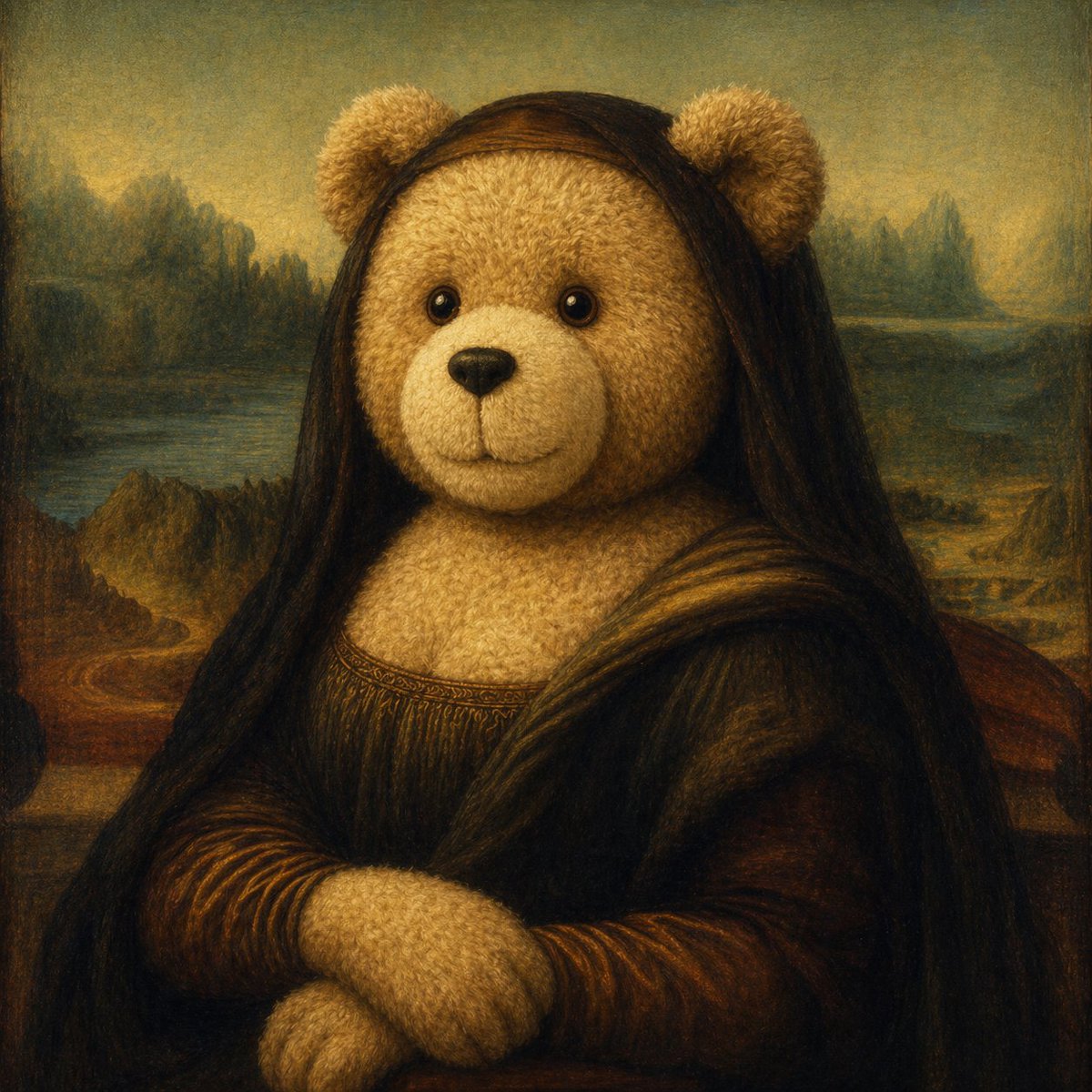 Teddy Bear Mona Lisa Hybrid AI image template preview