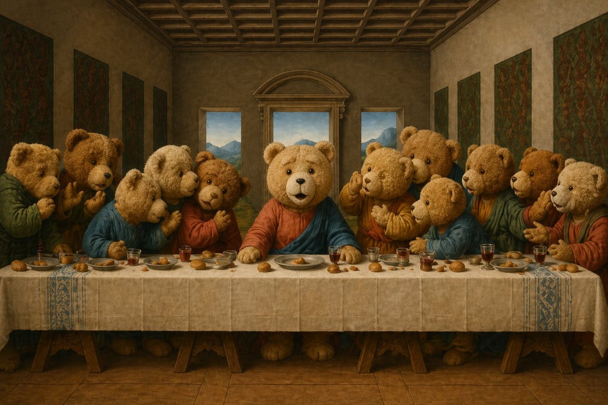 Teddy Bear Last Supper AI image template preview