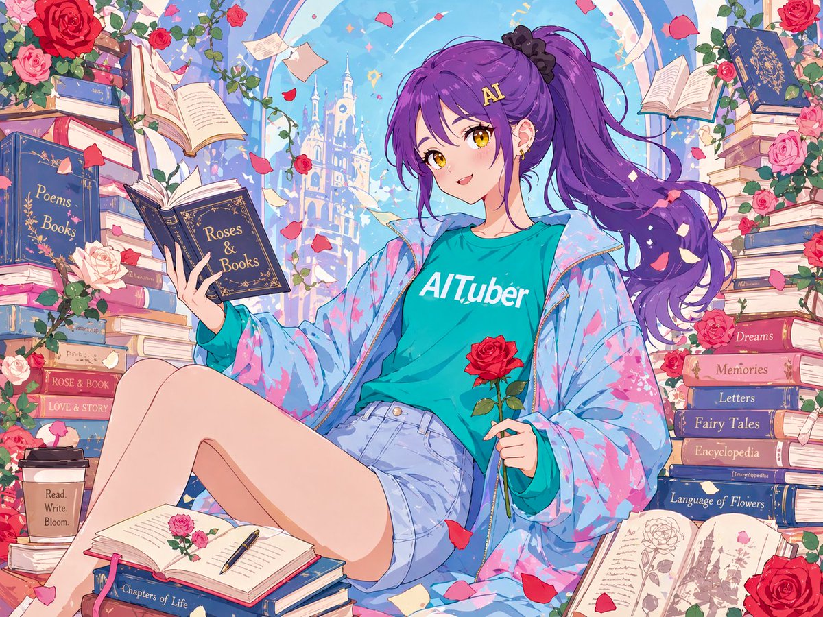 Anime Roses and Books End Card AI image template preview