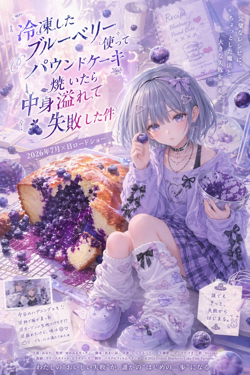 Pastel Blueberry Cake Anime Poster AI image template preview