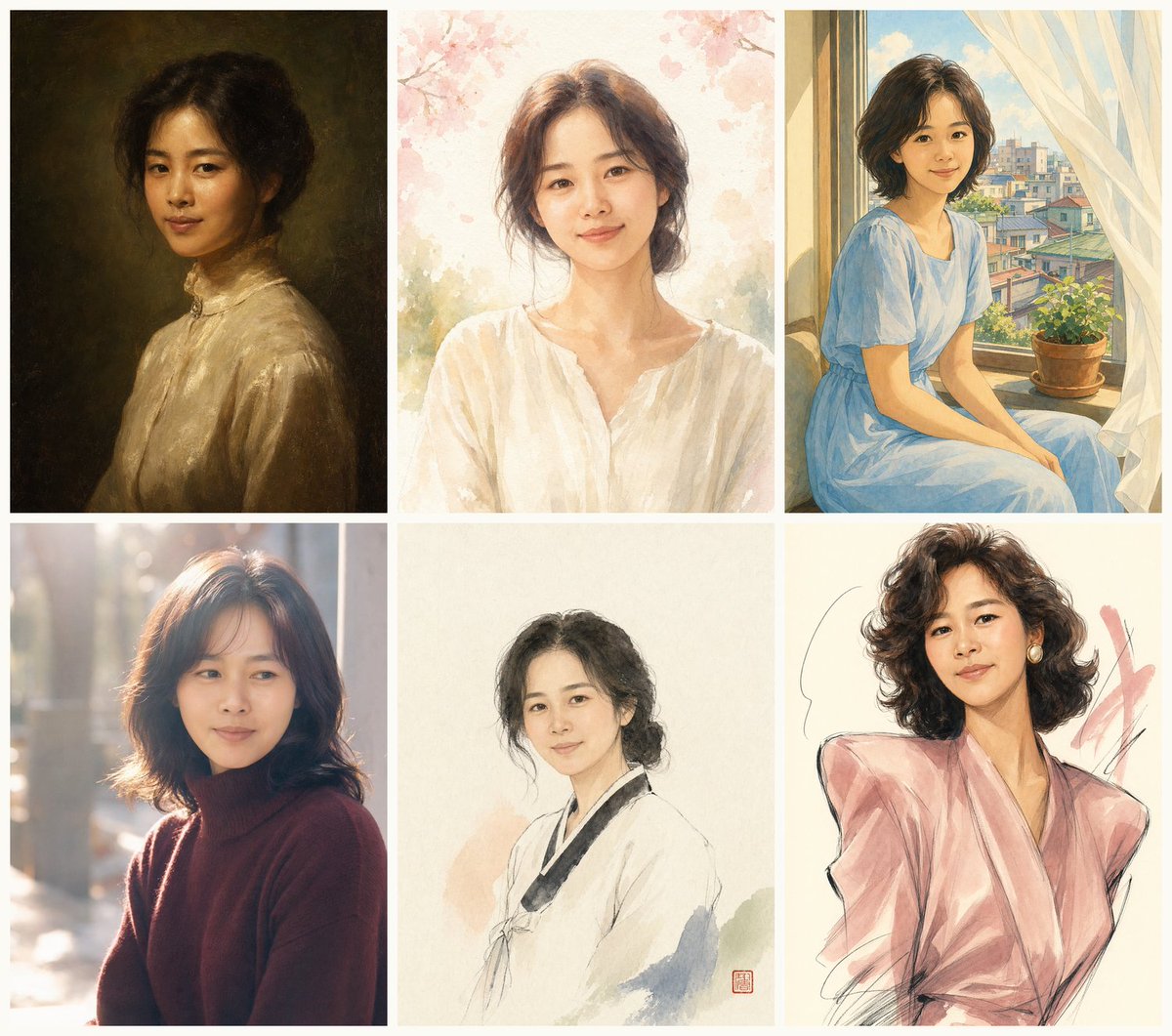 Six Styles of the Same Mother AI image template preview
