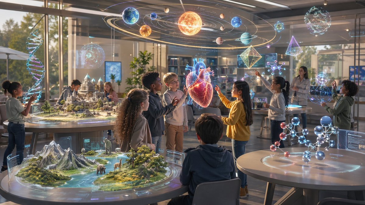 Futuristic STEM Classroom with Holograms AI image template preview