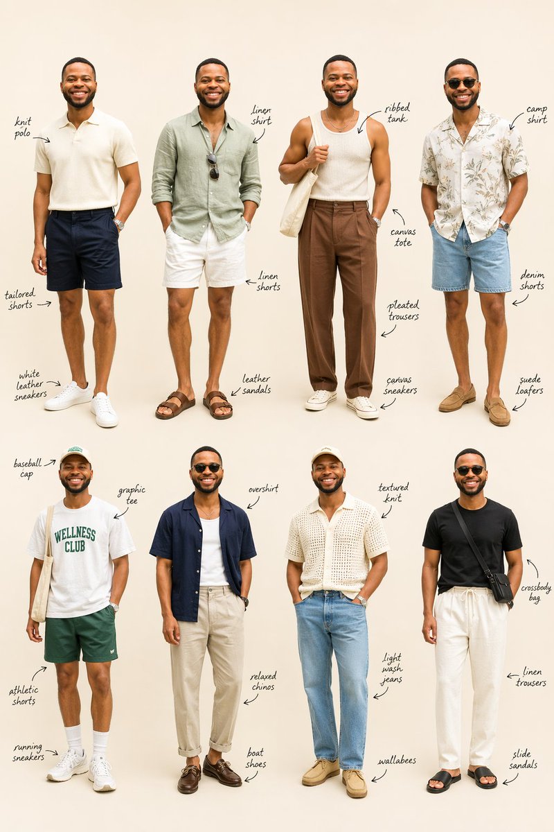 Summer Menswear Lookbook Grid AI image template preview