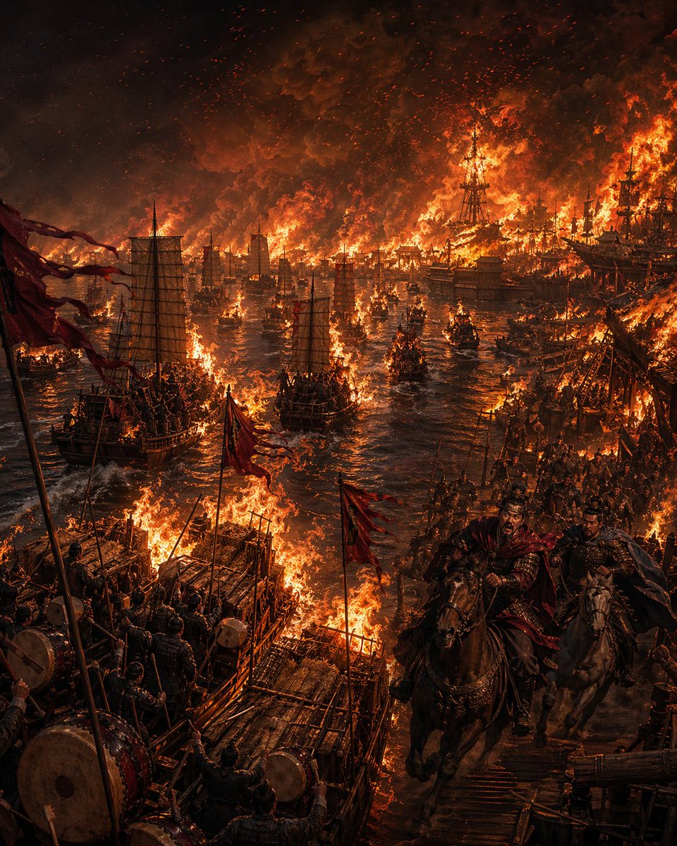 Burning Red Cliffs Night Battle AI image template preview