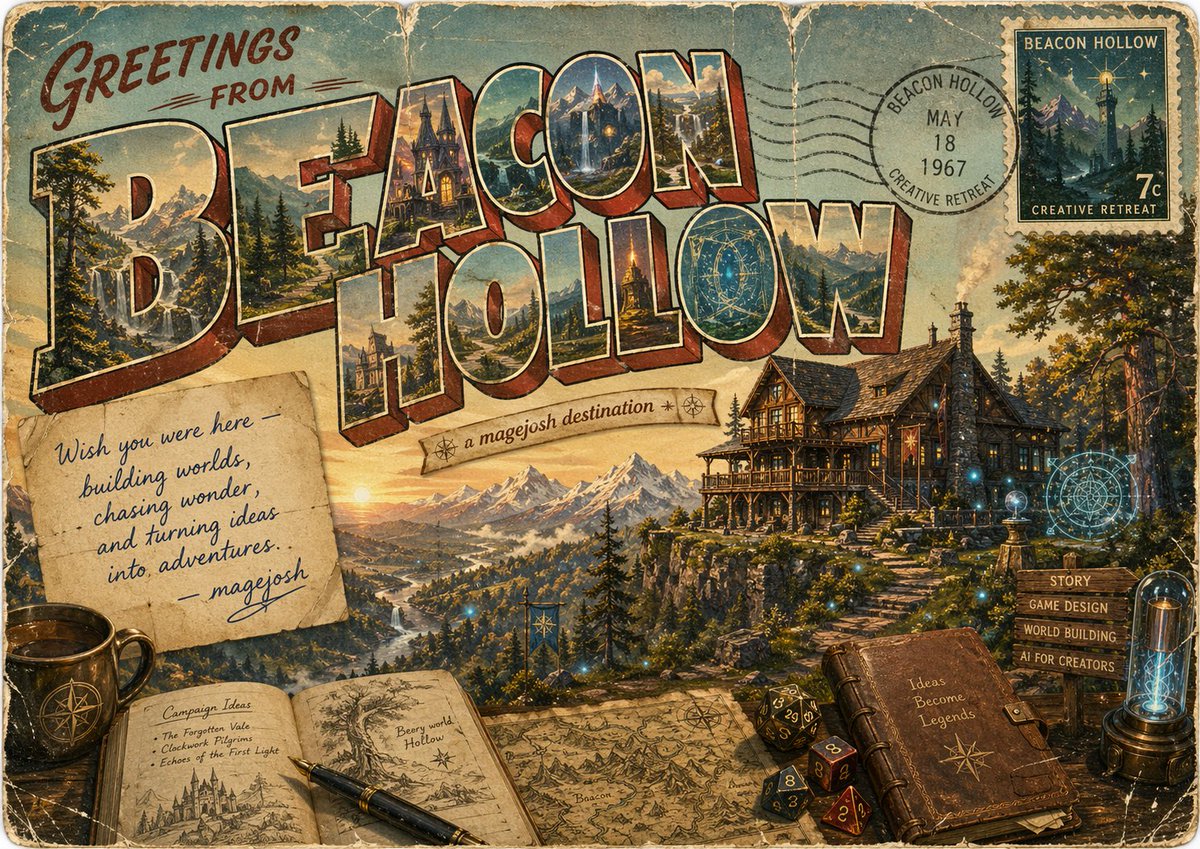 Vintage Fantasy Postcard of Beacon Hollow AI image template preview