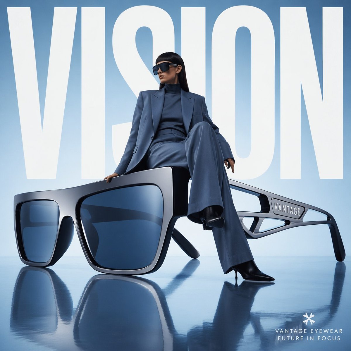 Avant-Garde Eyewear Fashion Ad AI image template preview