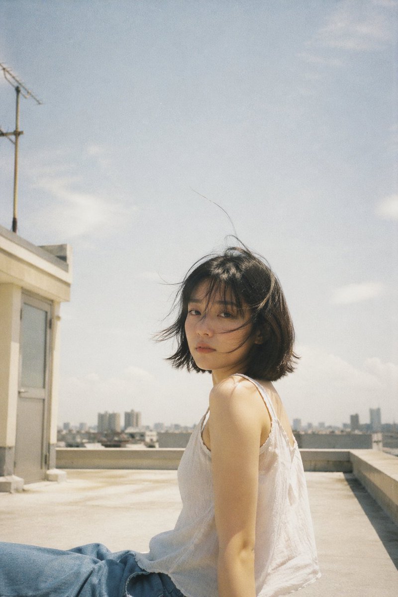 Japanese Film Aesthetic Rooftop AI image template preview