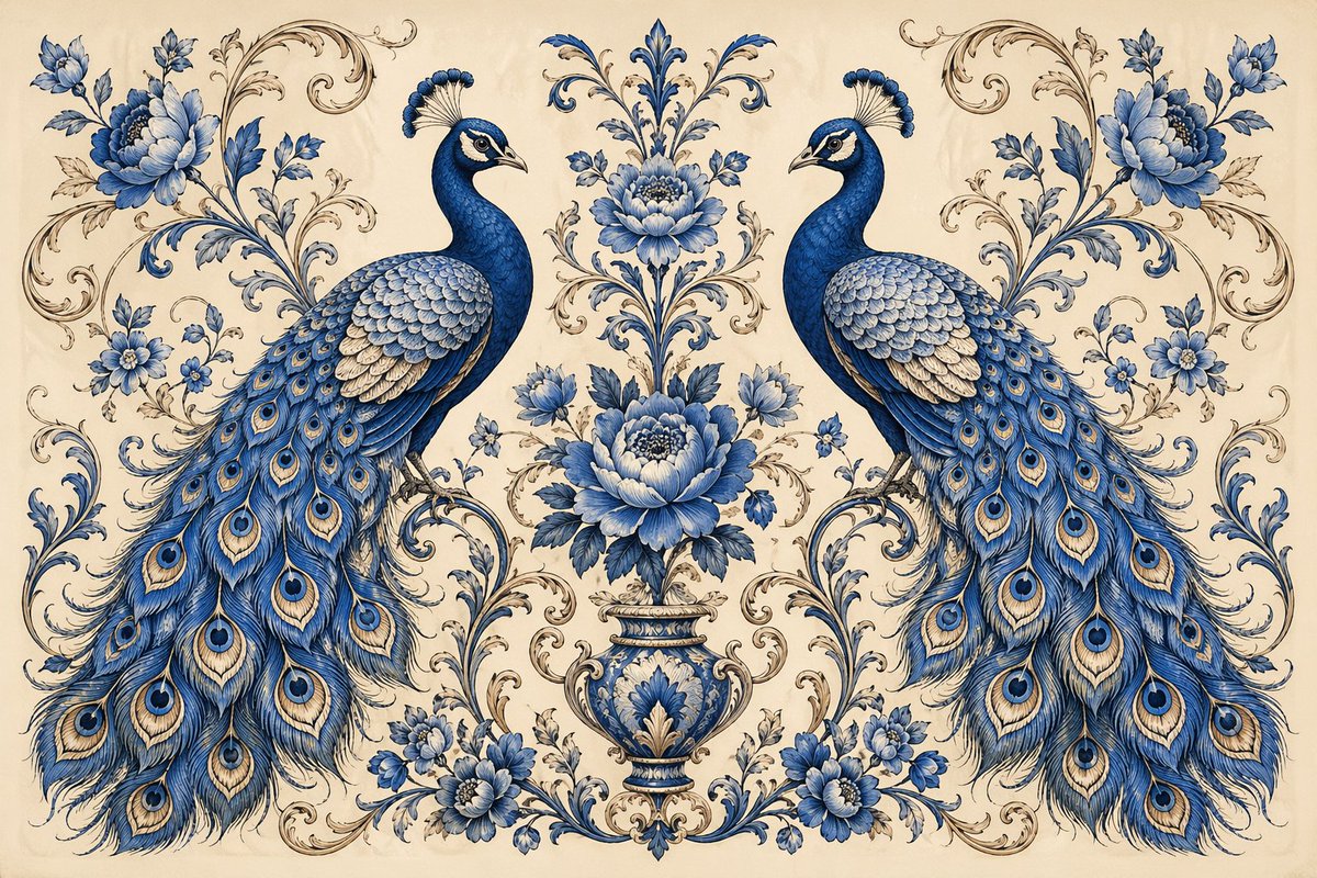 Vintage Peacock Botanical Illustration AI image template preview