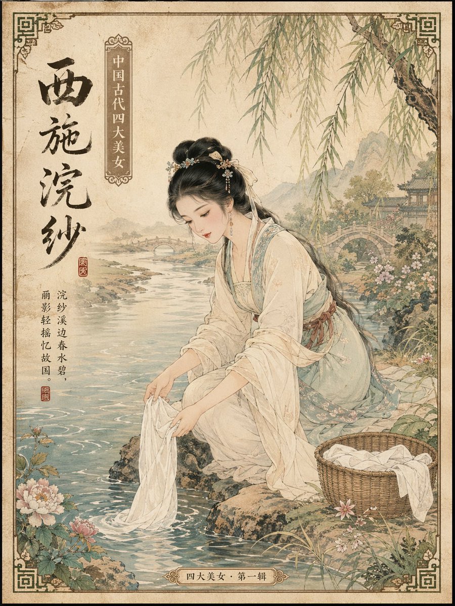 Ancient Chinese Beauties Postcard Prompt AI image template preview