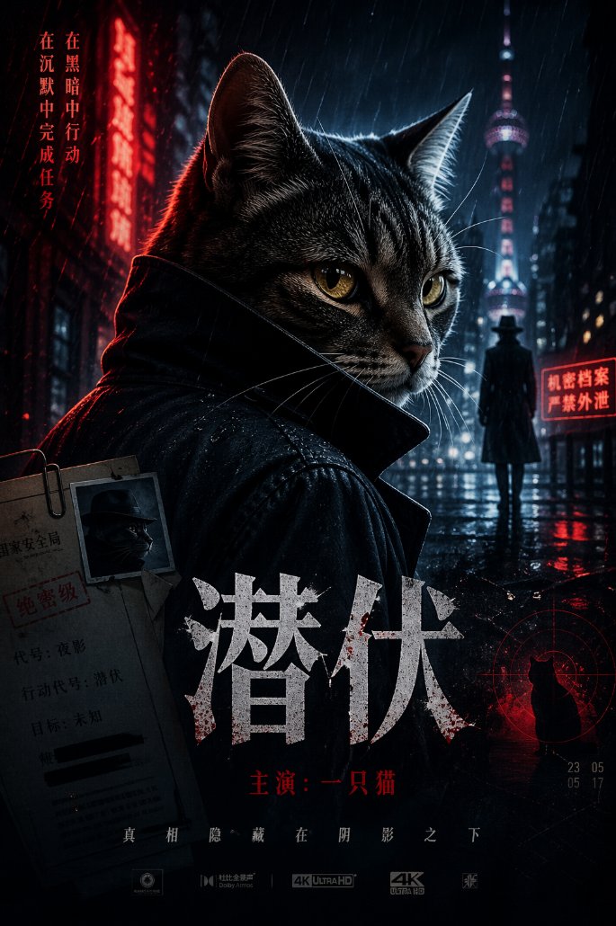 Spy Movie Poster with Cat AI image template preview