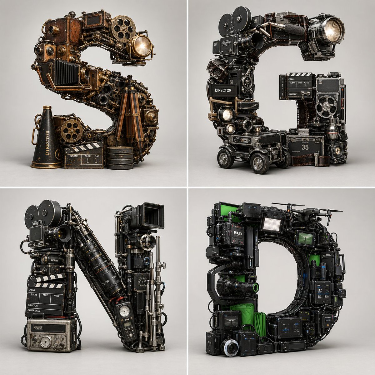 Filmmaking Eras Typographic Grid AI image template preview