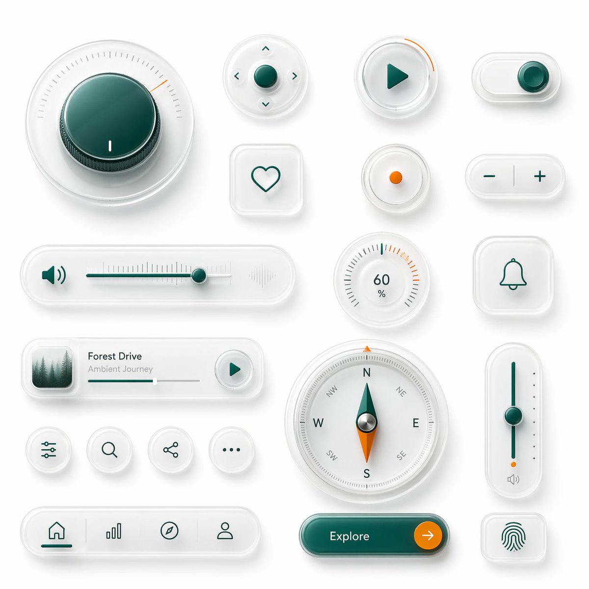 Neumorphic Glass UI Kit Board AI image template preview
