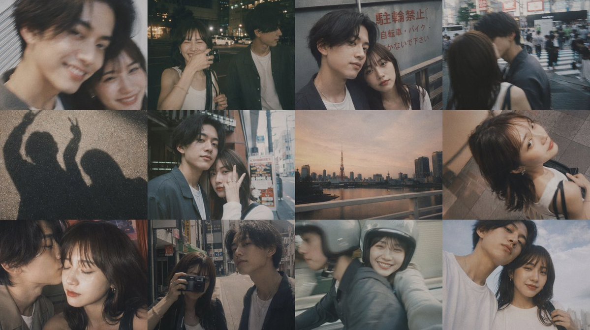 Romantic Tokyo Couple Photo Collage AI image template preview