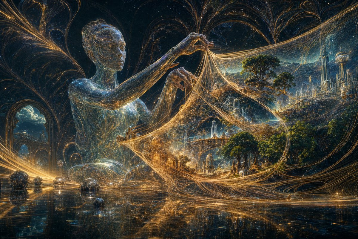 Glass Reality Weaver in Cosmic Hall AI image template preview